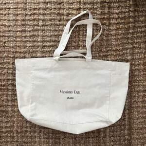 Massimo Dutti Miami Canvas Tote Bag Large White Double Handle Minimal EUC